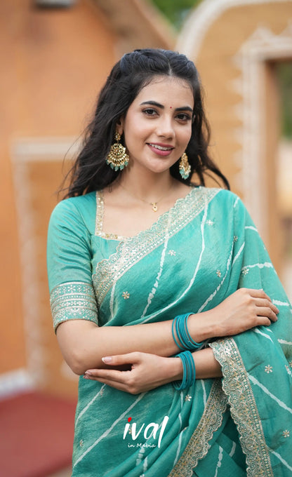 Tulip Gaji Silk Half saree - Teal Green Half Sarees