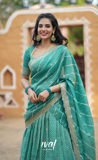 Tulip Gaji Silk Half saree - Teal Green Half Sarees