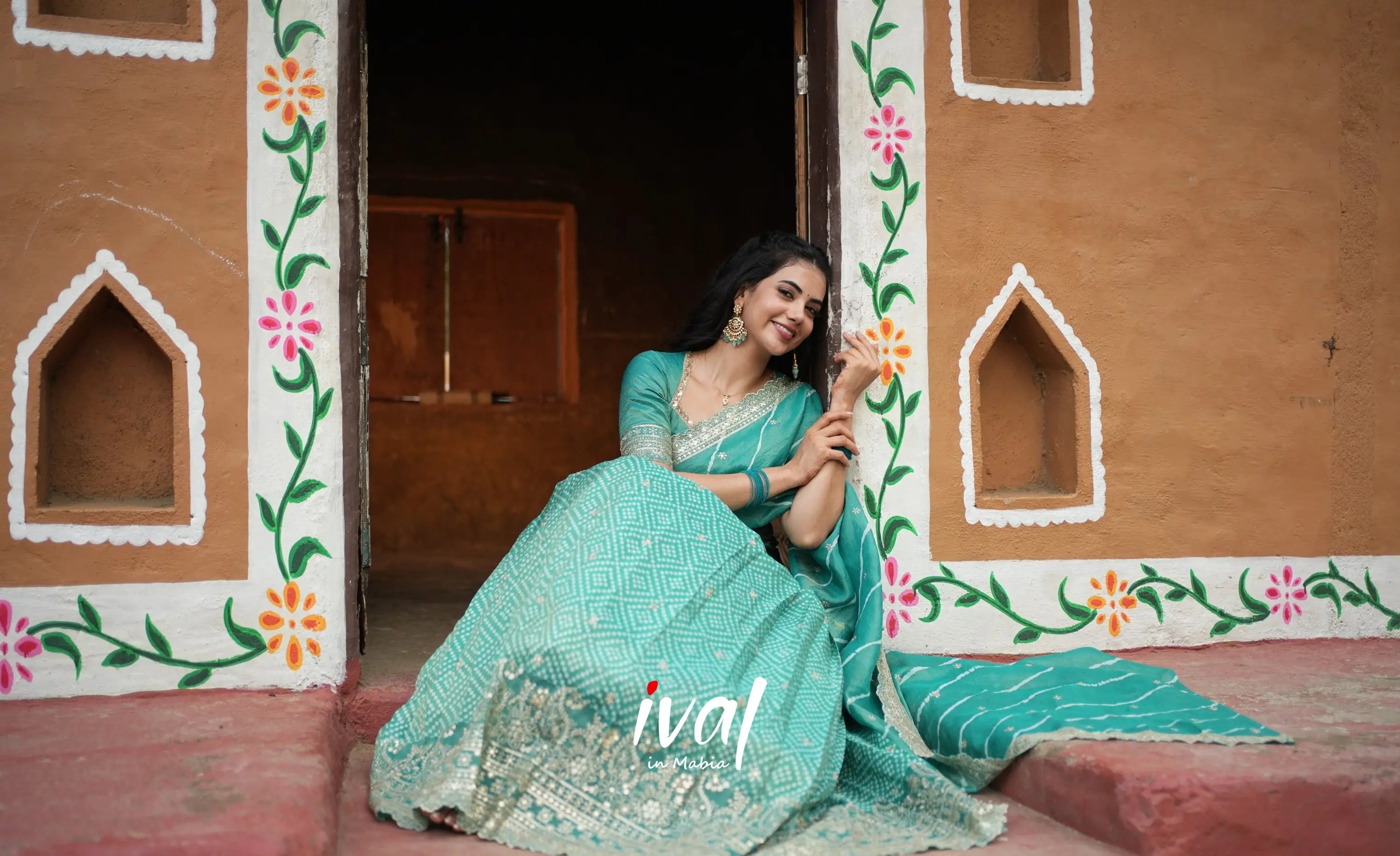 Tulip Gaji Silk Half saree - Teal Green Half Sarees