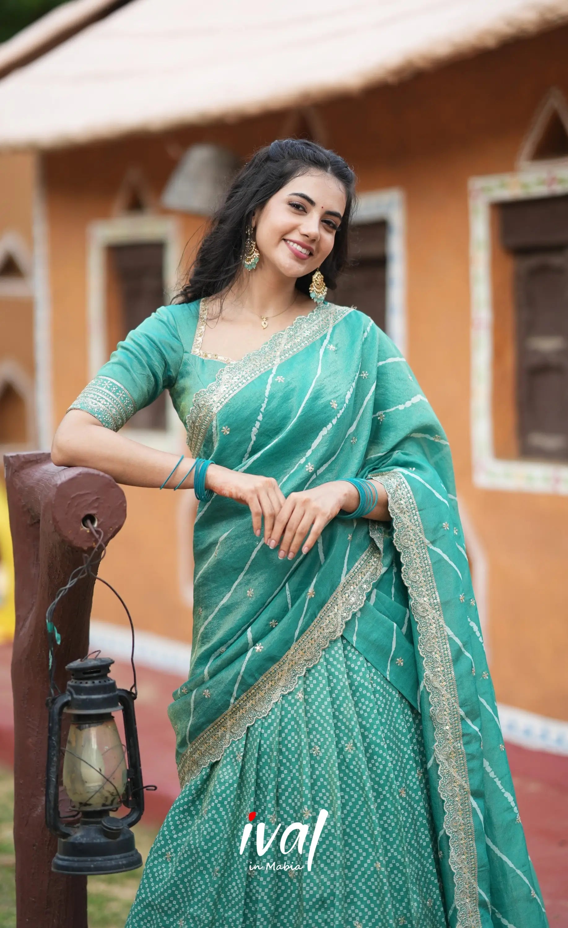 Tulip Gaji Silk Half saree - Teal Green Half Sarees