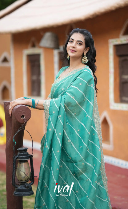 Tulip Gaji Silk Half saree - Teal Green Half Sarees