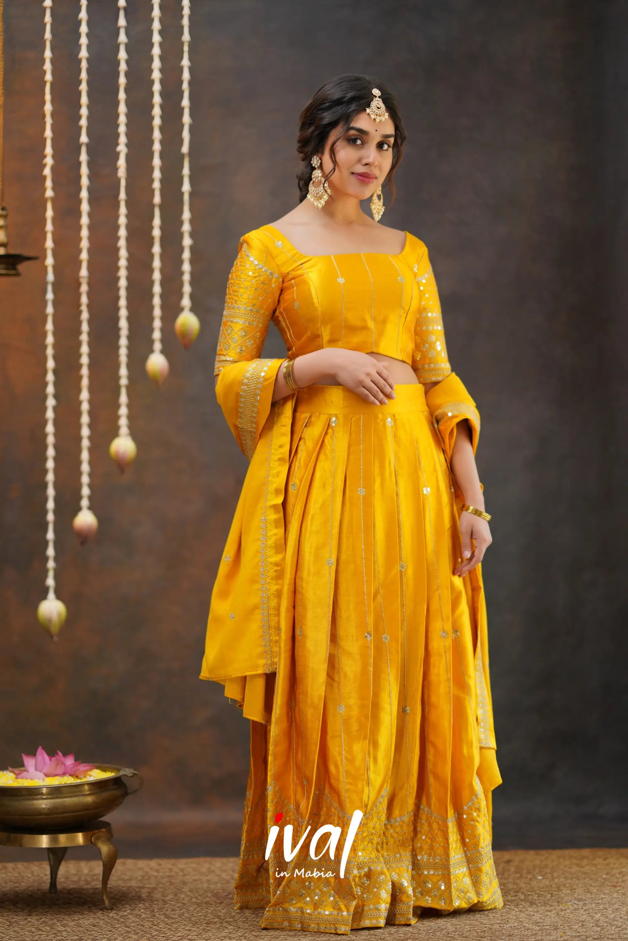 Tulip - Golden Yellow Pure Gaji Silk Halfsaree Half Sarees