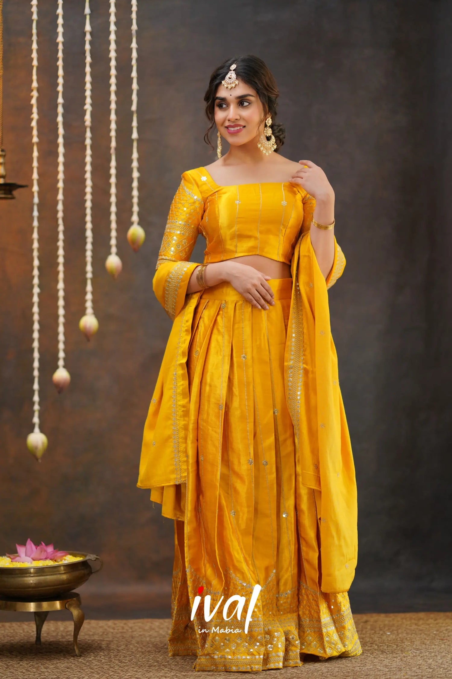 Tulip - Golden Yellow Pure Gaji Silk Halfsaree Half Sarees