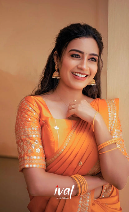 Tulip - Orange Pure Gaji Silk HalfSaree - Half Sarees