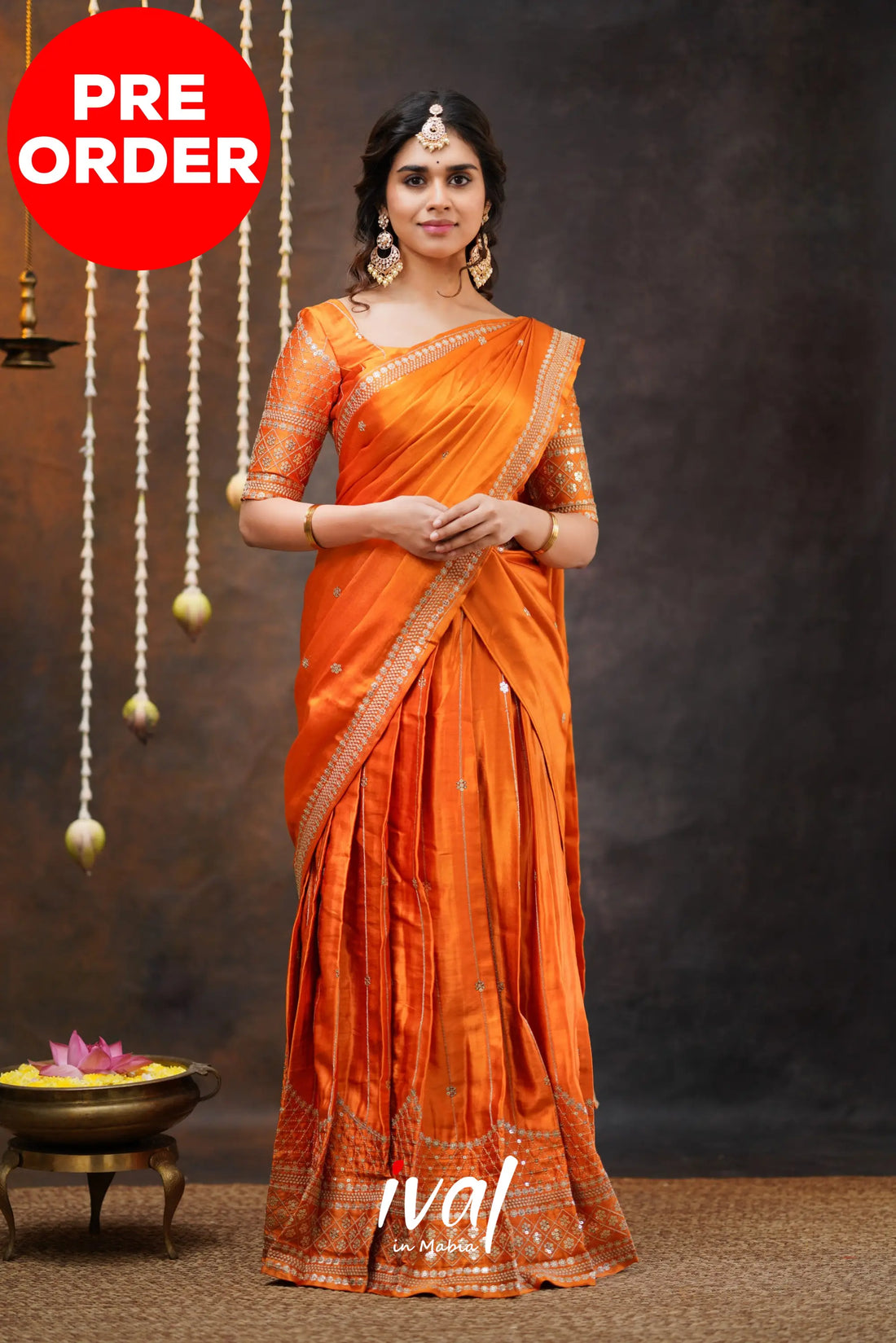 Tulip - Orange Pure Gaji Silk Halfsaree Half Sarees