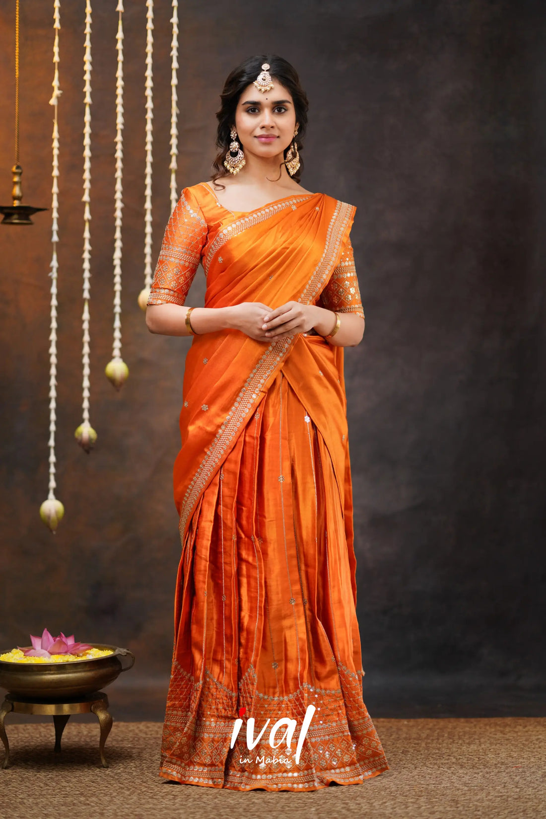 Tulip - Orange Pure Gaji Silk Halfsaree Half Sarees