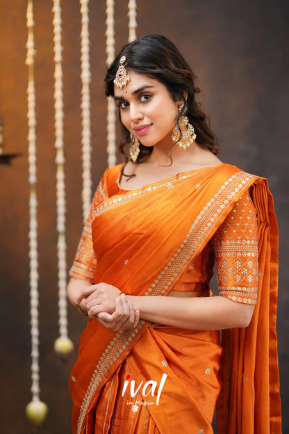 Tulip - Orange Pure Gaji Silk Halfsaree Half Sarees