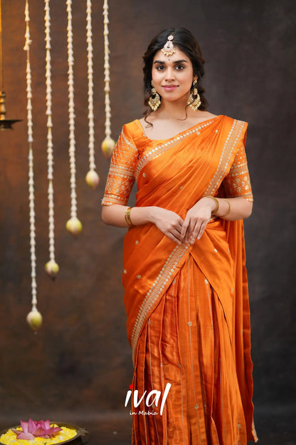 Tulip - Orange Pure Gaji Silk Halfsaree Half Sarees