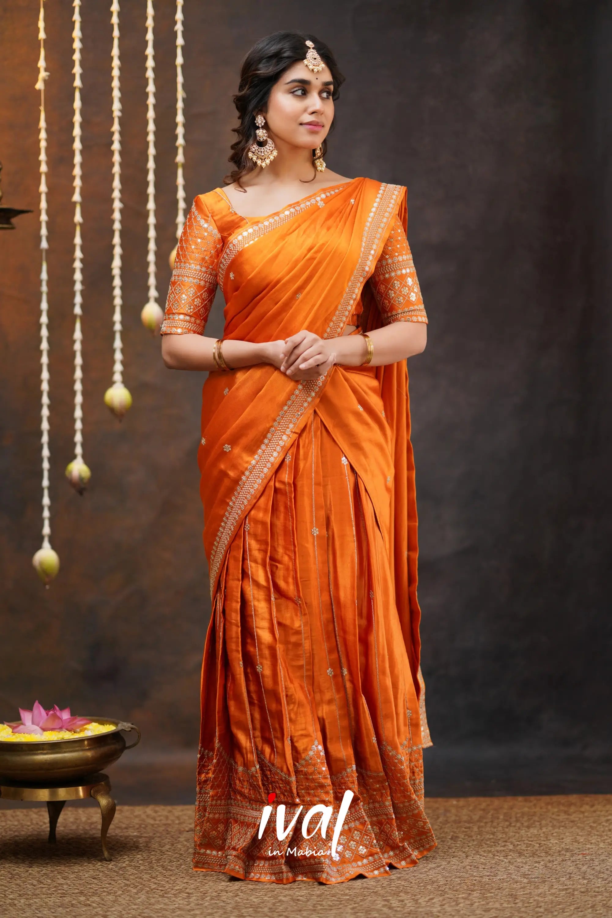 Tulip - Orange Pure Gaji Silk Halfsaree Half Sarees