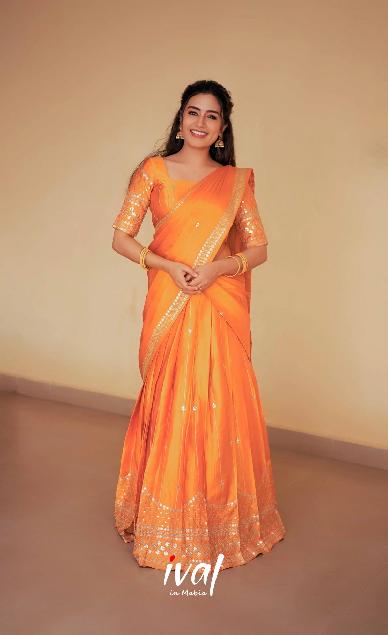 Tulip - Orange Pure Gaji Silk HalfSaree - Half Sarees