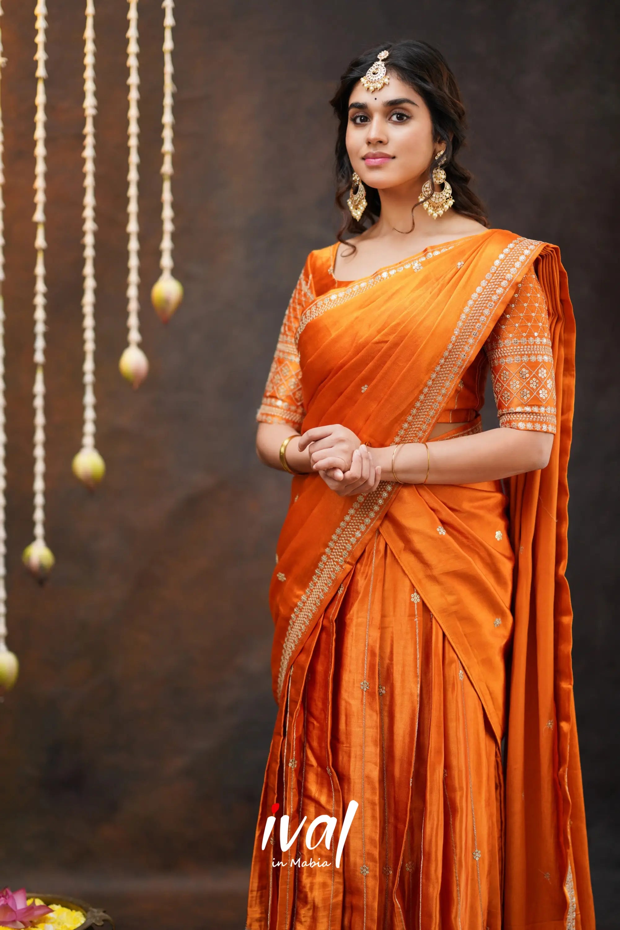 Tulip - Orange Pure Gaji Silk Halfsaree Half Sarees