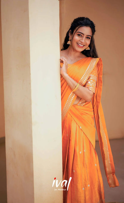 Tulip - Orange Pure Gaji Silk HalfSaree - Half Sarees