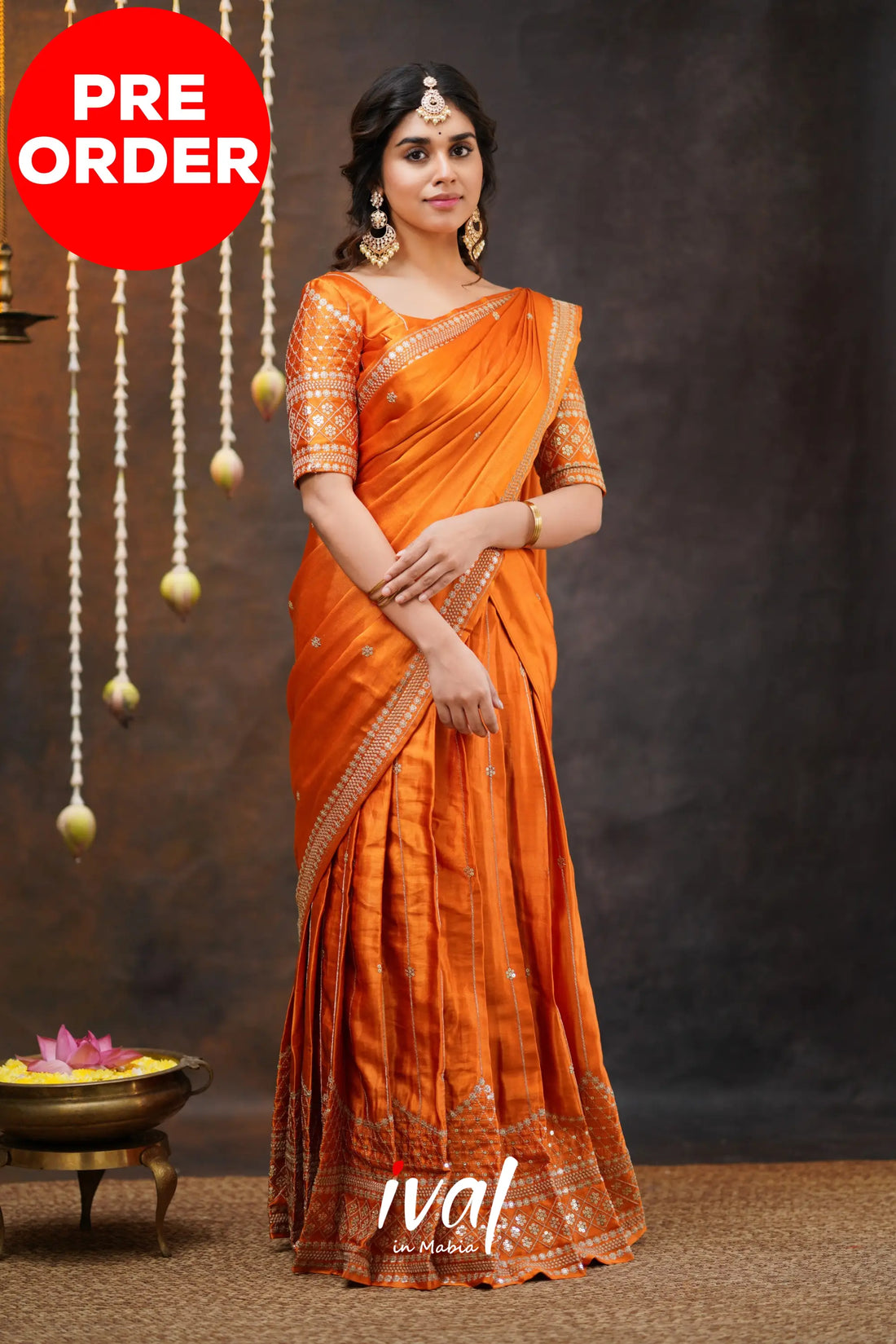 Tulip - Orange Pure Gaji Silk Halfsaree Half Sarees