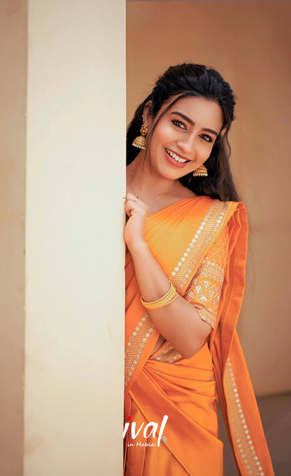 Tulip - Orange Pure Gaji Silk HalfSaree - Half Sarees