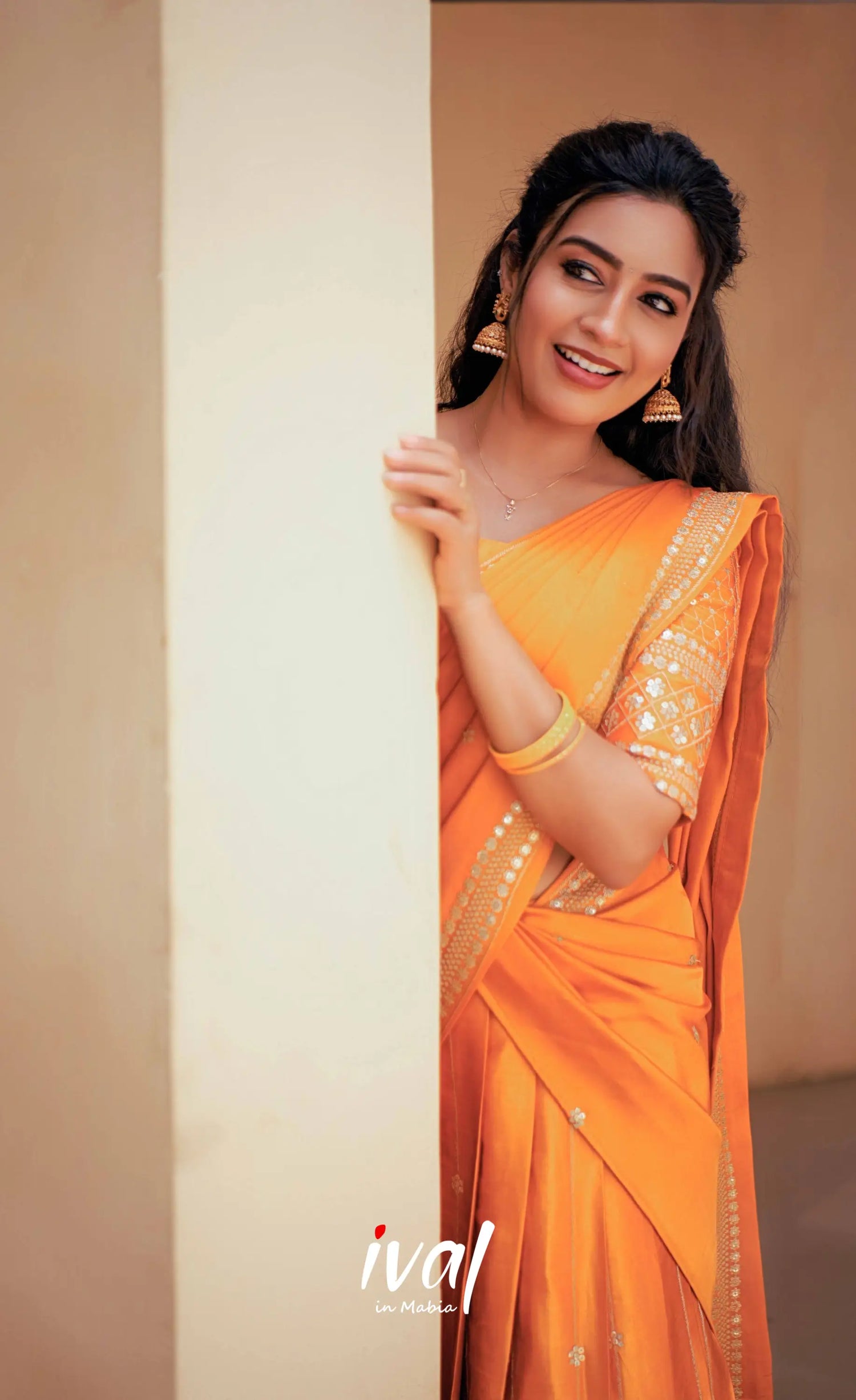 Tulip - Orange Pure Gaji Silk HalfSaree - Half Sarees
