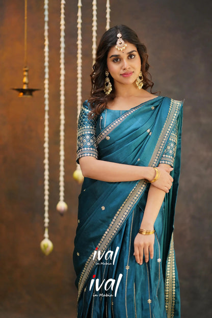 Tulip - Peacock Blue Pure Gaji Silk Half Saree Sarees