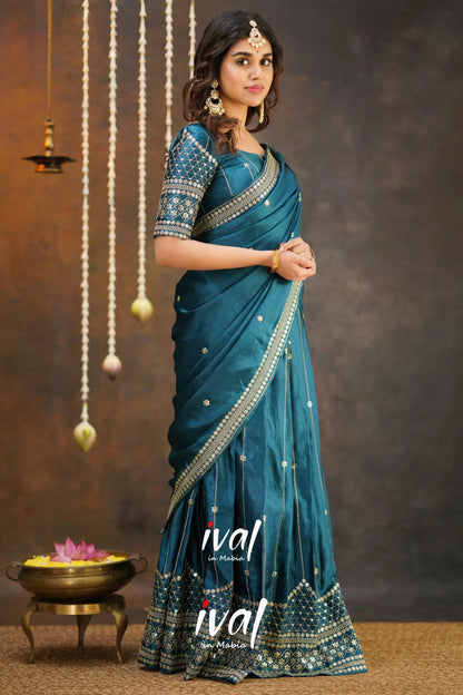 Tulip - Peacock Blue Pure Gaji Silk Half Saree Sarees