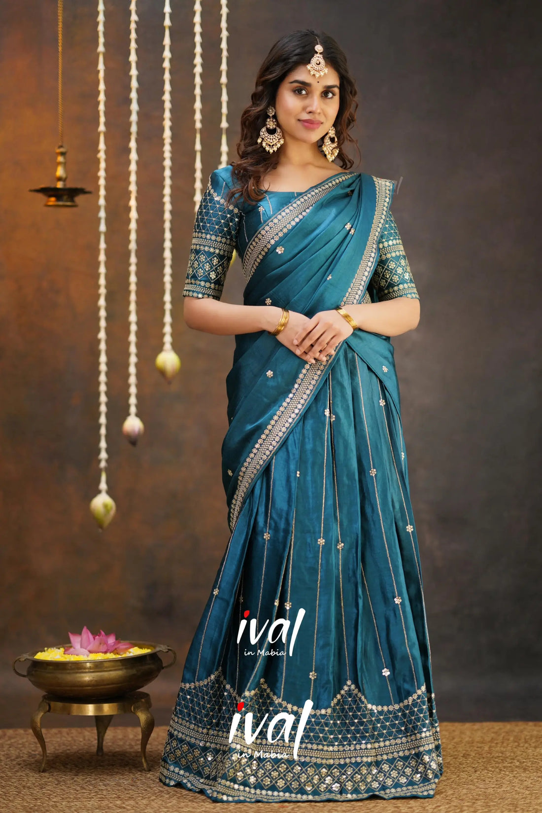 Tulip - Peacock Blue Pure Gaji Silk Half Saree Sarees