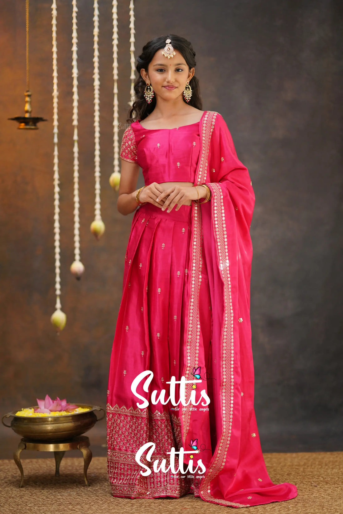 Tulip - Pink Pure Gaji Silk Half Saree Kids-Suttis