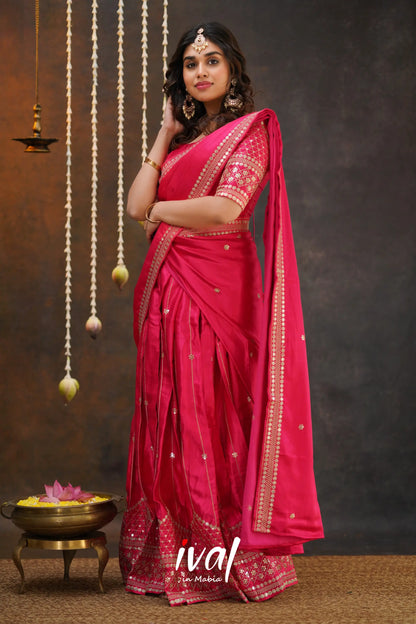 Tulip - Pink Pure Gaji Silk Halfsaree Half Sarees