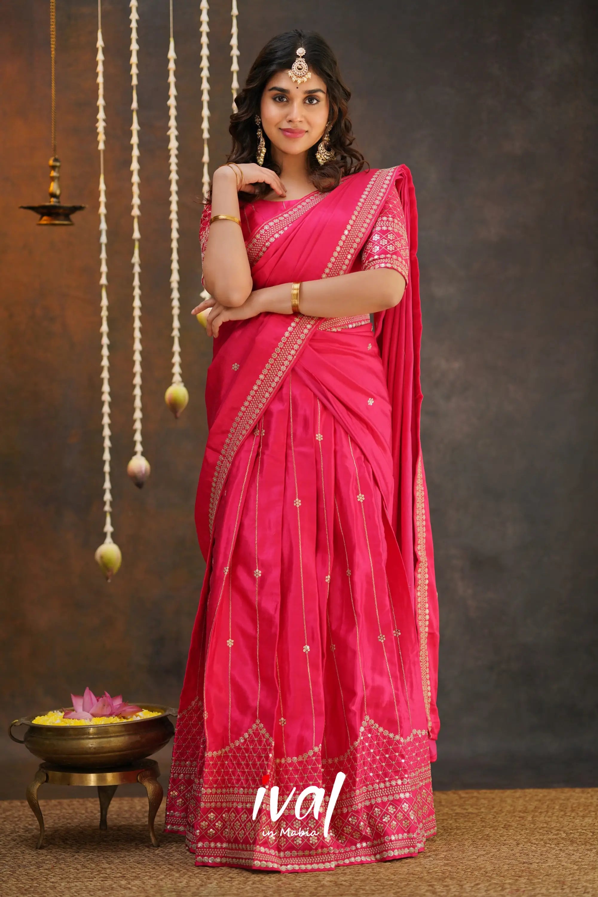 Tulip - Pink Pure Gaji Silk Halfsaree Half Sarees