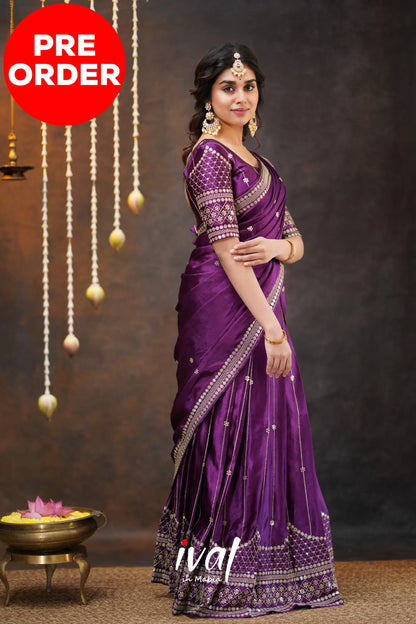 Tulip - Purple Pure Gaji Silk Halfsaree Half Sarees