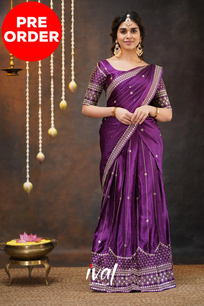 Tulip - Purple Pure Gaji Silk Halfsaree Half Sarees