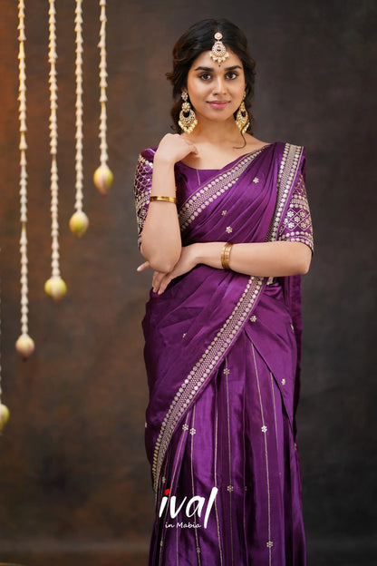 Tulip - Purple Pure Gaji Silk Halfsaree Half Sarees