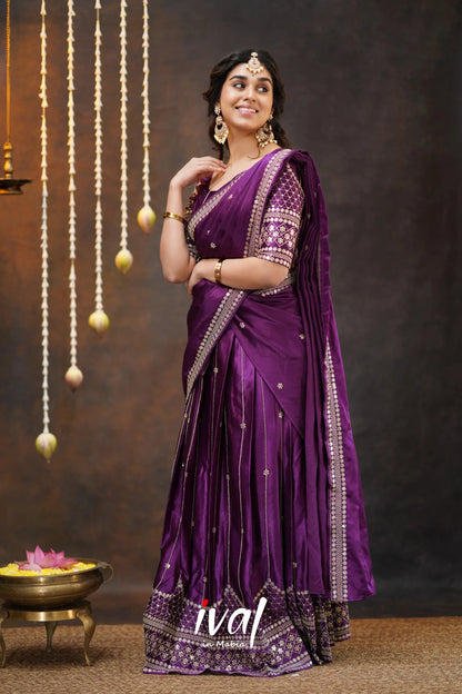 Tulip - Purple Pure Gaji Silk Halfsaree Half Sarees