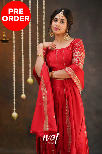 Tulip - Red Pure Gaji Silk Halfsaree Half Sarees