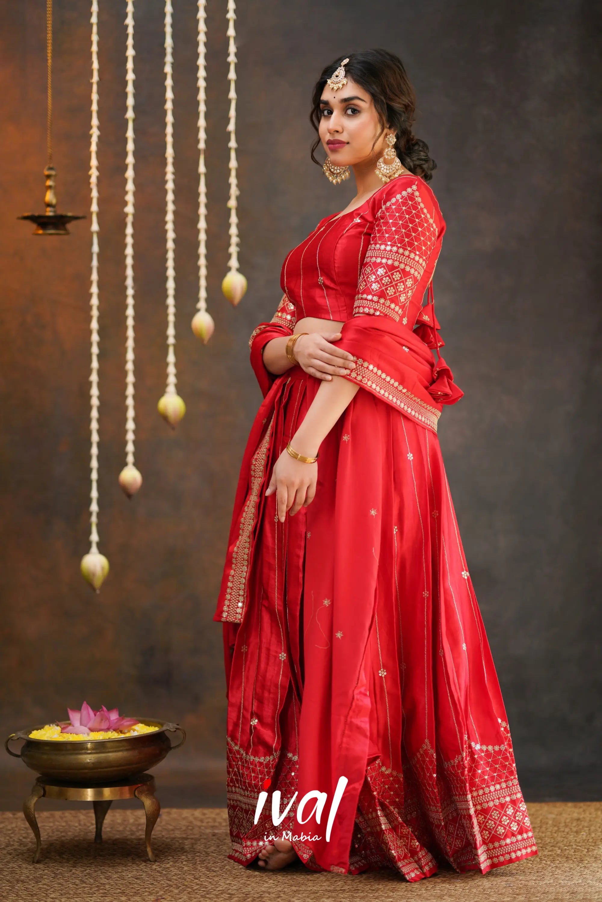 Tulip - Red Pure Gaji Silk Halfsaree Half Sarees