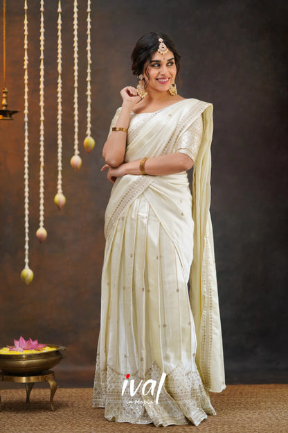 Tulip - White Pure Gaji Silk Halfsaree Half Sarees