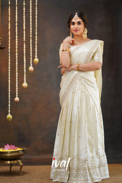 Tulip - White Pure Gaji Silk Halfsaree Half Sarees