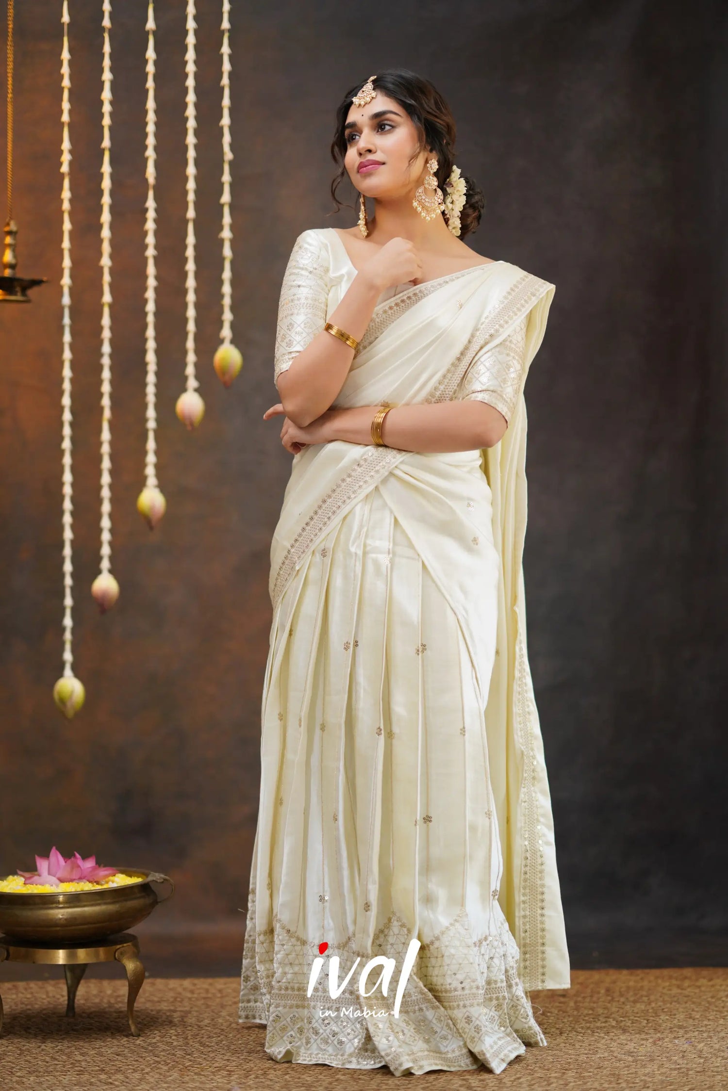 Tulip - White Pure Gaji Silk Halfsaree Half Sarees