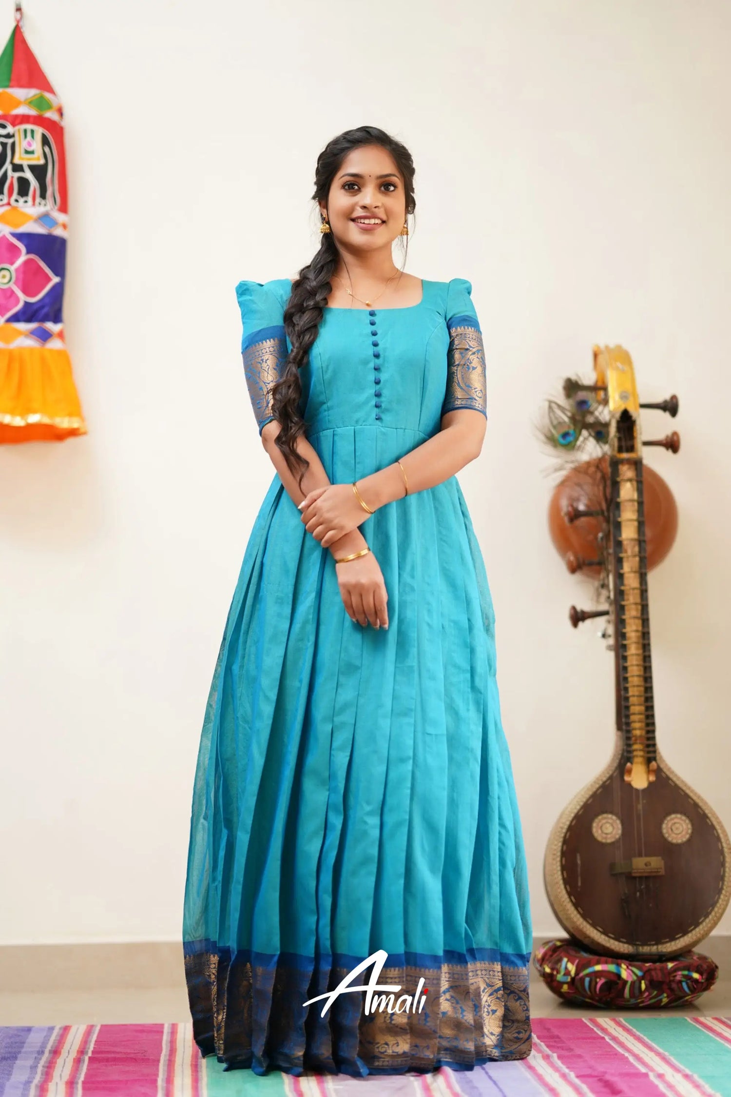 Two Tone Blue With Cerulean Cotton Long Gown Gown