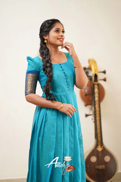 Two Tone Blue With Cerulean Cotton Long Gown Gown