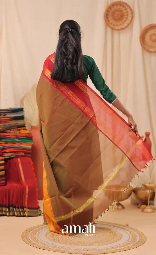 Two-Tone Brown With Dual Border Chettinad Cotton Dupatta salwar