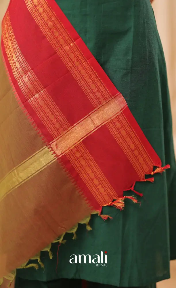 Two-Tone Brown With Dual Border Chettinad Cotton Dupatta salwar