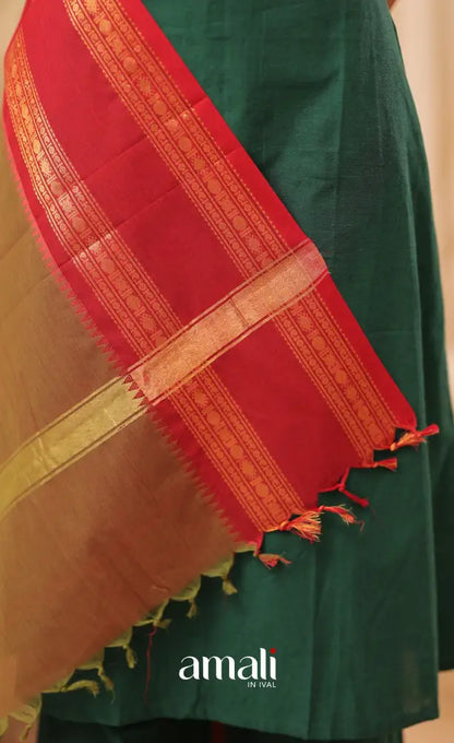 Two-Tone Brown With Dual Border Chettinad Cotton Dupatta salwar