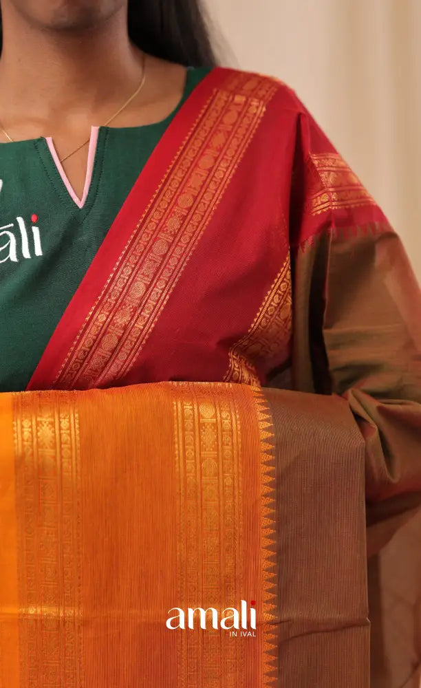 Two-Tone Brown With Dual Border Chettinad Cotton Dupatta salwar