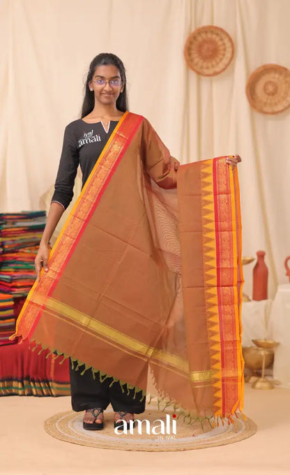 Two Tone Brown With Mustard Chettinad Cotton Dupatta salwar