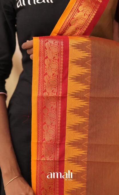 Two Tone Brown With Mustard Chettinad Cotton Dupatta salwar