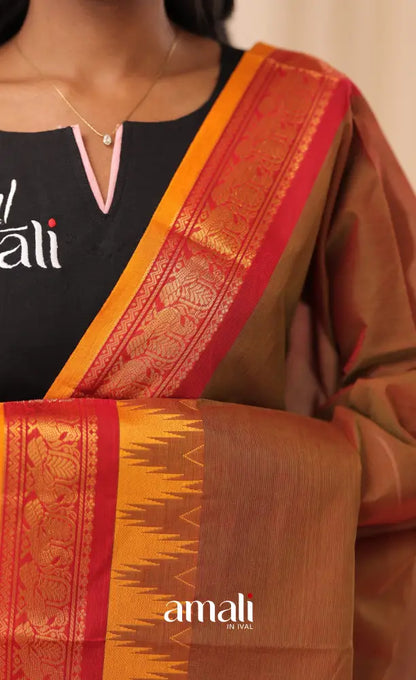 Two Tone Brown With Mustard Chettinad Cotton Dupatta salwar