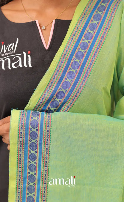 Two-Tone Green With Blue Chettinad Cotton Dupatta salwar