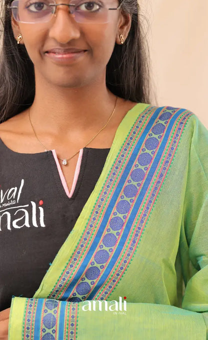 Two-Tone Green With Blue Chettinad Cotton Dupatta salwar