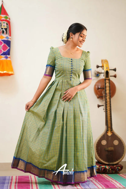 Two Tone Green With Blue Cotton Long Gown Gown