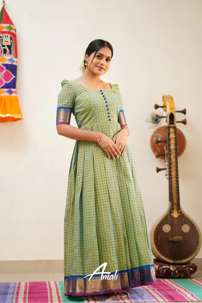 Two Tone Green With Blue Cotton Long Gown Gown