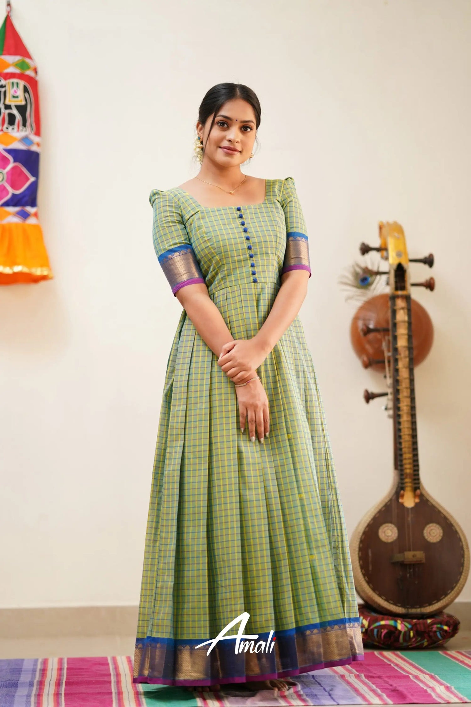 Two Tone Green With Blue Cotton Long Gown Gown