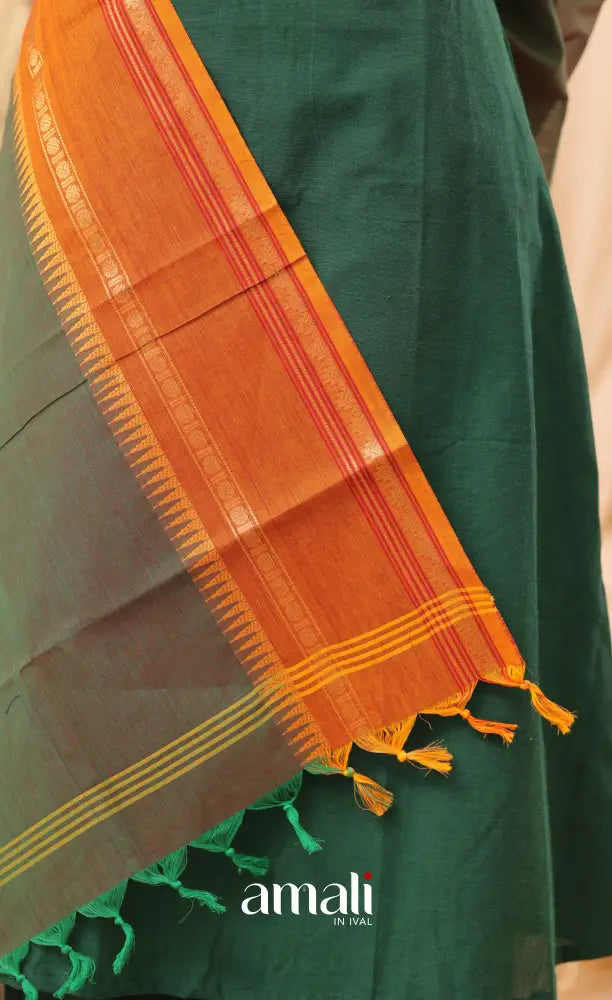 Two-Tone Green With Mustard Orange Chettinad Cotton Dupatta salwar