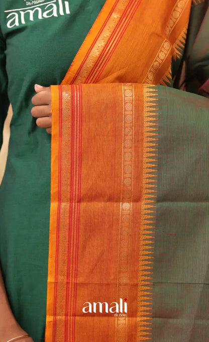 Two-Tone Green With Mustard Orange Chettinad Cotton Dupatta salwar